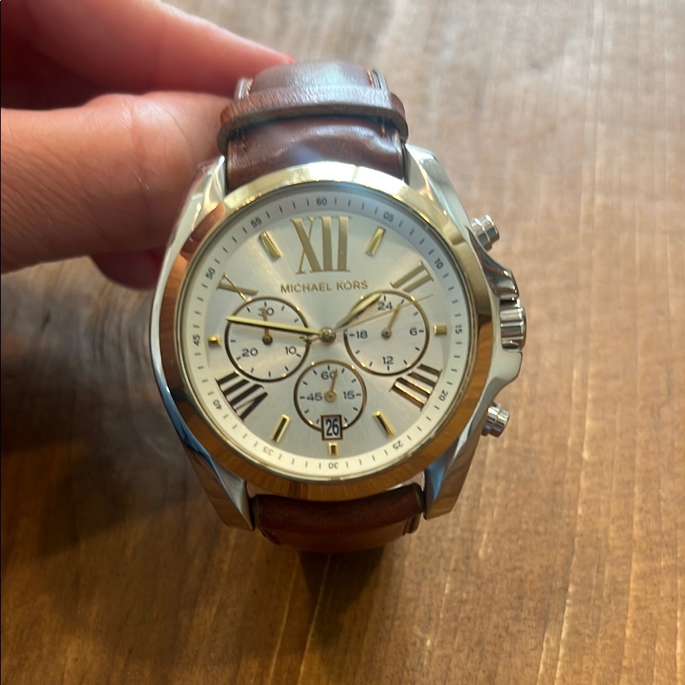 Michael Kors two-toned Watch with brown leather strap